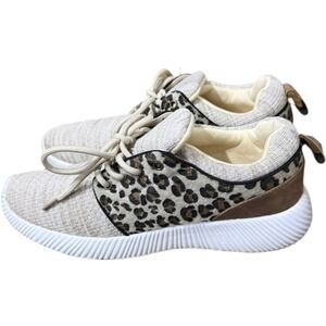 MarleyLilly Women's Leopard Size 10 Athletic Sneakers Shoes Cream Walking